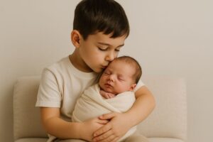 tips for photographing big brothers and sisters with newborn Toronto